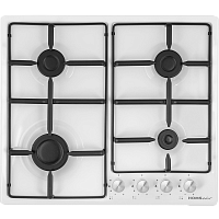 Газовая варочная панель HOMSair/ Газовая варочная панель, HOMSair HGE643GWH, встраиваемая, механическое управление, 4 конфорки, мощность конфорок 2600, 1700, 1700, 1000, автоподжиг, газ-контроль, жиклеры, цвет белый