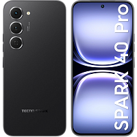 KM6256+8INKBLACK Смартфон Tecno Spark 40 Pro 256Gb 8Gb черный моноблок 3G 4G 2Sim 6.78" 1224x2720 Android 15 50Mpix 802.11 a/b/g/n/ac/ax NFC GPS GSM900/1800 Protect FM