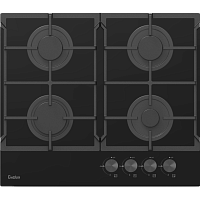Газовая варочная панель EVELUX, Hi-Tech, 60 см, 4 конфорки, чугунные решетки, газ-контроль, электроподжиг, механическое управление, поверхность из закаленного стекла, цвет черный