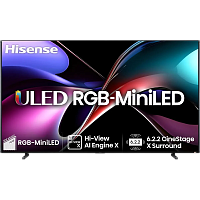 100UXQ Телевизор Mini LED 100'' Hisense/ 100", Ultra HD, Mini LED, Local Dimming Zones 3584, Smart (VIDAA U9), Anti-Reflection PRO, пиковая яркость 8000 нит, 165Гц, Game Mode PRO, FreeSync Premium PRO, 6.2.2 1102W, 3 HDMI, 2 USB, безрамочный экран, алюмин