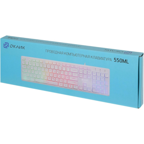 1061618 Клавиатура Oklick 550ML белый USB slim Multimedia LED фото 9