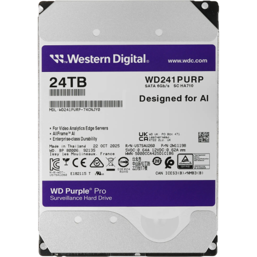 WD241PURP Жесткий диск/ HDD WD SATA3 24Tb Purple Pro 7200 512Mb 1 year warranty