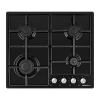 Встраиваемая газовая панель HOMSair/ Встраиваемая варочная панель, газ, механическое управление, 4 конфорки, мощность конфорок 2600, 1700, 1700, 1000, автоподжиг, жиклеры, цвет черный