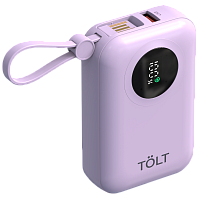 LT-LM10T Портативный аккумулятор TOLT Lit LT-LM10T, 10000mAh, 22,5W, fast charging and PD, violet/ Powerbank TOLT Lit LT-LM10T, 10000mAh, 22,5W, fast charging and PD, violet