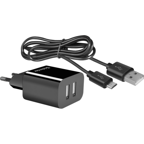 83581 Defender Сетевой адаптер UPC-21 2xUSB,5V/2.1А кабель microUSB фото 6