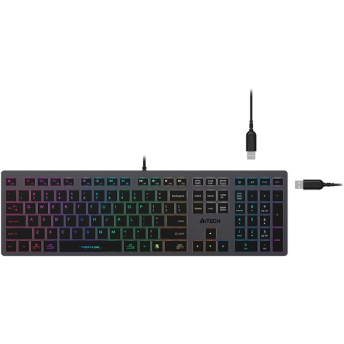 FX60HGREY/NEON Клавиатура A4Tech Fstyler FX60H серый USB slim LED (FX60H GREY/NEON) фото 2