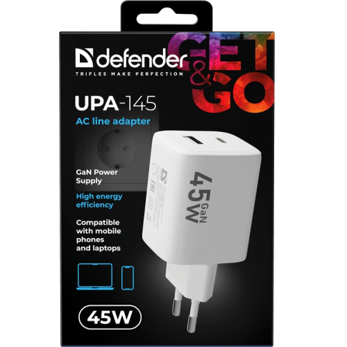 83245 Defender Сетевой адаптер UPA-145 45W, USB A+C, белый фото 6 83245 Defender Сетевой адаптер UPA-145 45W, USB A+C, белый фото 6