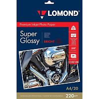 Фотобумага Lomond 1102100 A4/220г/м2/20л./белый супер глянец для струйной печати