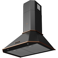 KHC6839RCN Вытяжка Korting/ Кухонная вытяжка, Настенная вытяжка, Ширина 60 см, Мощность: 850 м3/ч, 3 режима, Механическое кнопочное управление, Алюминиевые жировые фильтры, 2 LED лампы освещения, цвет - матовый черный, профиль рамок и кнопки - медь