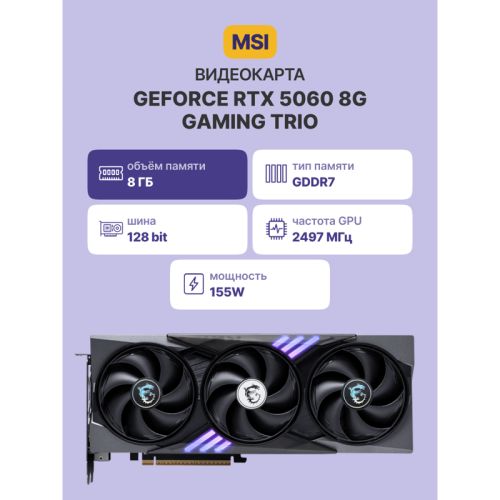 GeForceRTX50608GGAMINGTRIO Видеокарта/ GeForce RTX 5060 8G GAMING TRIO фото 2