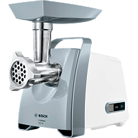 MFW66020 Мясорубка BOSCH/ 600/1800Вт, 3 кг/мин., белый/серый фронт, реверс, отсек для хран., 3 диска, кебаб