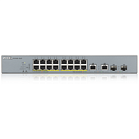 GS1350-18HP-EU0101F Коммутатор/ ZYXEL GS1350-18HP L2 PoE + switch for IP cameras, 16xGE PoE +, 2xCombo (SFP / RJ-45), PoE budget 250 W, power transmission distance up to 250 m, auto-reloading of PoE ports, increased protection against overvoltage and elec