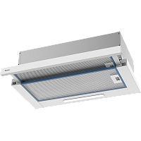 Tel60W Встраиваемая телескопическая вытяжка, 60 см, отвод/циркуляция, механический контроль, 2 скорости работы, производительность 670 м3/ч, LED освещение, металл, белый, 598х305-495х201 мм.