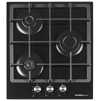 Газовая варочная панель HOMSair/ Газовая варочная панель HOMSair HGG433BK, механическое управление, 3 конфорки, мощность конфорок 2600, 1700, 1000, 9 уровней мощности, цвет черный