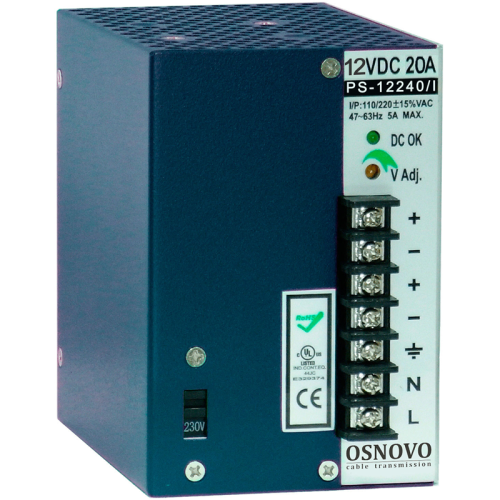 PS-12240/I Блок питания/ OSNOVO Промышленный блок питания. DC12V, 20A (240W). Диапазон входных напряжений: AC195-265V