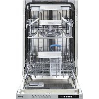 KDI45488 Встраиваемая посудомоечная машина Korting/ Полновстр., 45 см, 10 компл., третья корзина для столовых приборов, А++, Электронное управление, цифровой LED дисплей белого цвета Cold White, 7 программ, Программа автоматической мойки, Функция "Луч на