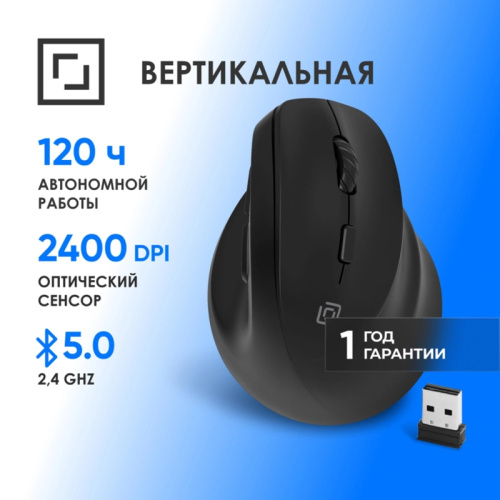 2070320 Мышь Oklick 688MW ERGO черный оптическая 2400dpi silent беспров. BT/Radio USB (2070320) фото 16 2070320 Мышь Oklick 688MW ERGO черный оптическая 2400dpi silent беспров. BT/Radio USB (2070320) фото 16