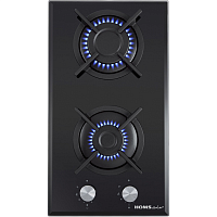 Газовая домино HOMSair/ Варочная панель домино,  газовая, 30см, закаленное стекло, чугунные решетки, автоподжиг, газ-контроль, механическое управление, жиклеры, мощность конфорок 1700,2600, итальянские горелки SABAF, французские жиклеры SOURDALLION, цвет