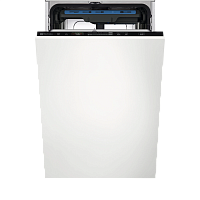 EEM43211L Встраиваемые посудомоечные машины ELECTROLUX/ Встраиваемая узкая посудомоечная машина, загрузка на 10 комплектов посуды, электронное управление, 8 программ, 44.6x55x82 см, черный цвет, сушка: с открыванием дверцы, индикация на полу: луч