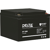 DT1226 Батарея DELTA серия DT, DT 1226, напряжение 12В, емкость 26Ач (разряд 20 часов), макс. ток разряда (5 сек.) 390А, макс. ток заряда 7.8А, свинцово-кислотная типа AGM, клеммы под гайку и болт M6, ДxШxВ 175х166х125мм., вес 8кг., срок службы 5 лет./ Ba
