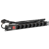 PH12-8D1 ITK PDU 8 розеток DIN49440 (нем. cтанд.) с LED выключателем, 1U, шнур 2м вилка DIN49441 (нем. станд.), алюминиевый профиль, черный