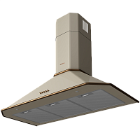 KHC9839RB Вытяжка Korting/ Кухонная вытяжка, Настенная вытяжка, Ширина 90 см, Мощность: 850 м3/ч, 3 режима, Механическое кнопочное управление, Алюминиевые жировые фильтры, 2 LED лампы освещения, цвет - слоновая кость, профиль рамок и кнопки - бронза