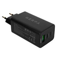 PD333CBX Сетевое зарядное устройство 220В/ Зарядное устройство NERPA PD333CBX 65W GaN PD+QC3.0, 2xUSB-C, 1xUSB-A, USB-C - USB-C 100W cable 1.5m black, EU plug, BOX