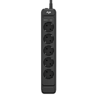 TP-FS5E-5m-black Сетевой фильтр AGNI плоский TP-FS5E-5m-black, 5 розеток Schuko, чёрный, кабель 5 метров, мощность нагрузки 4000 Вт, 16А, заземление, защита от короткого замыкания, сечение кабеля 3 х 1.5 кв.мм., размер 324x59x39 мм.