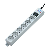 PilotS10M Сетевой фильтр Pilot S 6 розеток (5 евро + 1 б/зазем.) 10 м/ Surge protector ZIS Pilot S 10m, 6 outlets (5+1), white