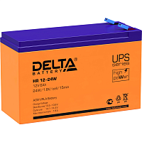 HR12-24W Батарея DELTA серия HR-W, HR 12-24 W, напряжение 12В, емкость 6Ач (разряд 20 часов), макс. ток разряда (5 сек.) 90А, макс. ток заряда 1.8А, свинцово-кислотная типа AGM, клеммы F2, ДxШxВ 151х52х94мм., вес 2.18кг., срок службы 8 лет./ Battery DELTA