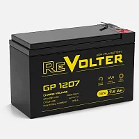 REVOLTERGP1207 Батарея REVOLTER серия GP, REVOLTER GP 1207, напряжение 12В, емкость 8.2Ач (разряд 20 часов), макс. ток разряда (5 сек.) 120А, макс. ток заряда 2.16А, свинцово-кислотная типа AGM, клеммы F2, ДxШxВ 150х65х94мм., вес 2.23кг., срок службы 7 ле