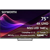 75X87G 75", Ultra HD, QD-Mini LED, 400Nit, Local Dimming Zone 200, Google TV, DVB-T2/C/S2, 2.1.2ch Sound (30W + 20W SUB) Dolby Atmos, 180° звуковое поле, 144Hz, Freesync Premium (AMD), 3 HDMI, 2 USB, Digital Audio Output, LAN, Composite output, Выход для
