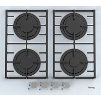 Встраиваемая варочная панель Korting/ Газовая варочная панель из закаленного стекла, ширина 60 см,  4 высокоэффективные конфорки, автоматический электроподжиг, газ-контроль каждой конфорки, передние металлические переключатели,  чугунные решетки для посуд
