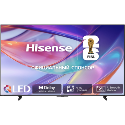 75E7S Телевизор ЖК 75'' Hisense/ 75", QLED, Ultra HD, ADS, QLED & DLED, Smart TV (HomeOS U9.5), Wi-Fi, DVB-T2/T/C/S2/S, 2х15W, Game Mode Plus, HSR 120Hz, 350 nits, 1200:1, CI+(1.4), 3хHDMI, 2хUSB, Black, 2026
