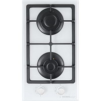 Газовая домино HOMSair/ Варочная панель домино, газ, 2 конфорки, решетки: чугун, автоподжиг, газ-контроль, механическое управление, конфорки ALBEK, белый цвет