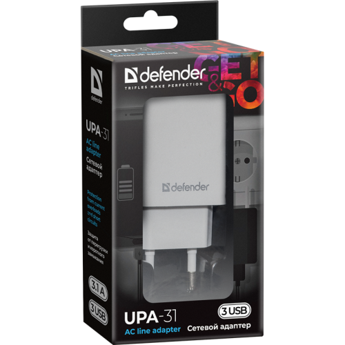 83587 Defender Сетевой адаптер UPA-31 белый, 3xUSB, 5V/3.1А фото 7 83587 Defender Сетевой адаптер UPA-31 белый, 3xUSB, 5V/3.1А фото 7