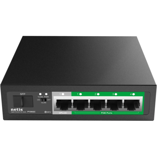 P106GC Коммутатор/ Коммутатор Netis P106GC (L2) 5x1Гбит/с 1SFP 4PoE 60W неуправляемый фото 3 P106GC Коммутатор/ Коммутатор Netis P106GC (L2) 5x1Гбит/с 1SFP 4PoE 60W неуправляемый фото 3