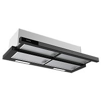 KHP9815GN Встраиваемая вытяжка Korting/ Встраиваемая с выдвижным экраном, ширина 90 см, 3 режима, механическое (клавишное) управление, 800 м3/ч., алюминиевые жировые фильтры, LED освещениe - 2 лампы, ур.шума 59дб, панель - черное стекло (обработка - фасет