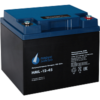 HML-12-45 Battery Parus Electro, professional series HML-12-45, voltage 12V, capacity 45Ah (discharge 10 hours), max. discharge current (5sec) 450A, max. charge current 13.5A, lead-acid AGM type, M6 bolt terminals, LxWxH 197x165x170mm., total height with
