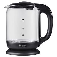 EWK0902G Электрический чайник EVELUX/ Электрический чайник EVELUX, объем 1.7 л, механическое управление, фильтр от накипи, автоотключение, мощность 2200 Вт, светодиодная/звуковая индикация работы, материал: стекло, цвет черный