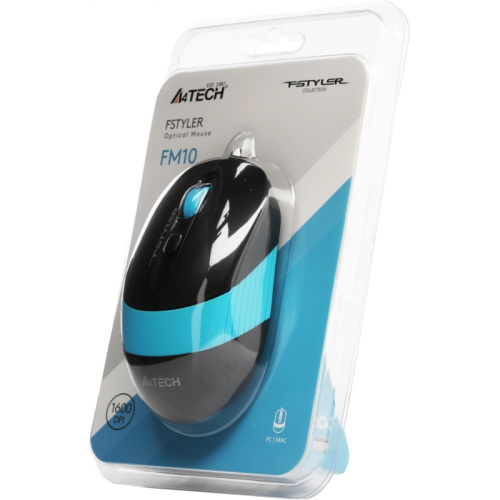 FM10BLUE Мышь A4Tech Fstyler FM10 черный/синий оптическая 1600dpi USB 4but (FM10 BLUE) фото 3 FM10BLUE Мышь A4Tech Fstyler FM10 черный/синий оптическая 1600dpi USB 4but (FM10 BLUE) фото 3