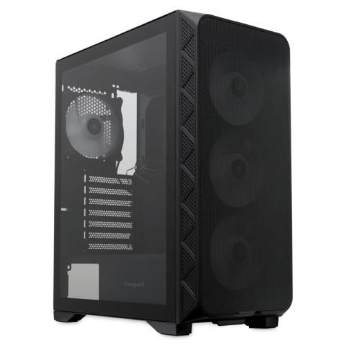 M521-TGBK-ARGB Корпус без блока питания/ Case HSPD M521, Mesh Mid Tower, Black, slide TG, 0.45 SPCC, 4x120mm ARGB (M11-120) ATX, mATX, mITX 160/330/184mm 2x2.5", -, 7xPCI 2xUSB-A 3.0, 1xUSB-A 1.0 390x200x449mm фото 2