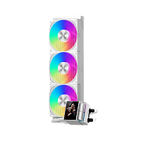 DS360ARGBDisplayWH Система охлаждения/ Water Cooling System PCCooler DS360 ARGB Display WH (310W, 360mm, LED, White, ARGB/ Fans: 3x120mm, 90.56CFM, 39.8dBA, 2500RPM/ Pump height 65mm, 15dBA, 2600RPM, Rad thickness 27mm/ S: 1851, 1700, 1200, 115X, AM5, AM4