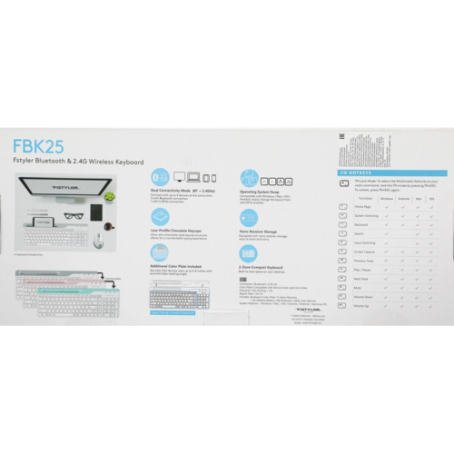 FBK25WHITE Клавиатура A4Tech Fstyler FBK25 белый/серый USB беспроводная BT/Radio slim Multimedia фото 14 FBK25WHITE Клавиатура A4Tech Fstyler FBK25 белый/серый USB беспроводная BT/Radio slim Multimedia фото 14