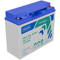 GEL12-18 Батарея Vektor Battery серия GEL, GEL 12-18, напряжение 12В, емкость 18,7 Ач (разряд 10 часов), макс. ток разряда (5 сек.) 180А, макс. ток заряда 3,9 А, свинцово-кислотная типа GEL, клеммы M5, ДxШxВ 181x76x166мм., вес 5,2 кг., срок службы 13 лет