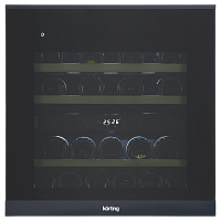 Винный шкаф KORTING/ Винный шкаф KORTING, ВхШхГ 595х590х563 мм, встраиваемый, объем 85 л, сенсорное управление, 30 бутылок, 2 температурные зоны, 3 деревянные полки, вентилятор для равномерного распределения температуры, LED освещение, энергоэффективность