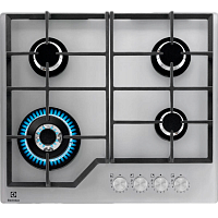Встраиваемые газовые панели ELECTROLUX/ Газовая варочная поверхность - газ на стекле, 2 чугунных держателя, газконтроль варочной поверхности, интегрированный автоподжиг варочной поверхности, конфорки: Конфорка ускоренного нагрева, средней мощности, Конфор