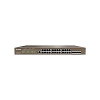 G5328P-24-410W Управляемый PoE коммутатор третьего уровня с 24 гигабитными портами PoE, 4 порта SFP и 1 Console порт.
