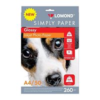 Фотобумага Lomond Simply 0102152 A4/260г/м2/50л./белый CIE148% глянцевое для струйной печати