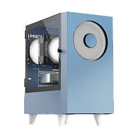 EM1WooferBlue Корпус без блока питания/ Case WIZMAX EM1, Mini-Tower, TG, 1x160mm + 1x120mm LED, 1xUSB-A 3.0 + 2xUSB-A 2.0, mATX, mITX, Woofer Blue